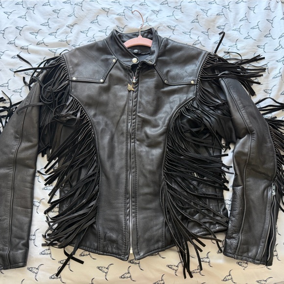 Harley-Davidson Black Leather Fringe Motorcycle Jacket - Picture 2 of 12